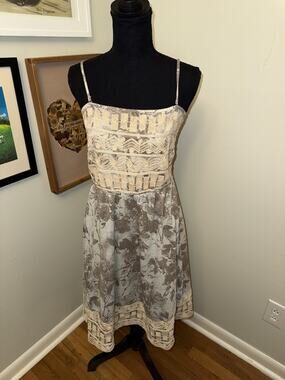Hem & Thread Gray Floral Sun Dress M Embroidered Bodice & Hem Bohemian Coastal